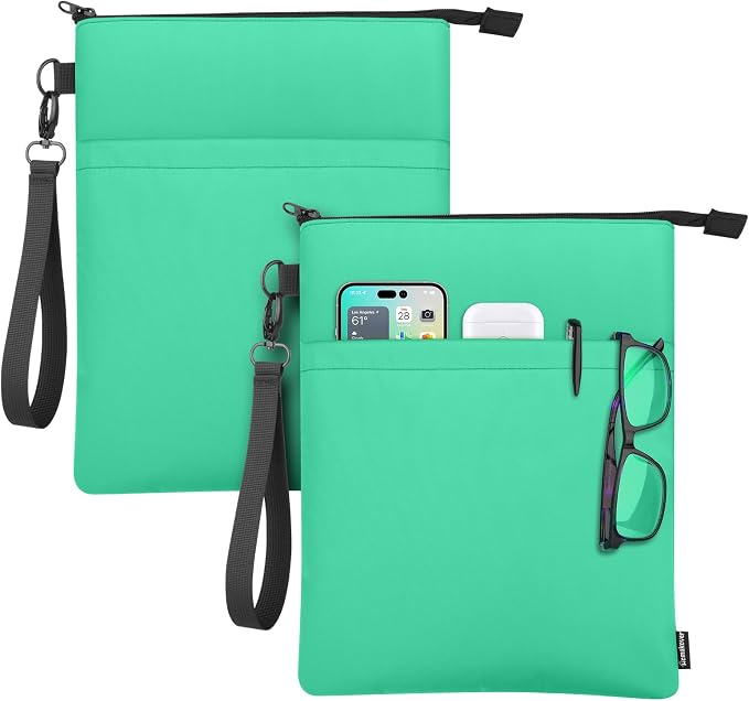 Book Sleeves with Zipper, Travel Book Protector Pouch for Paperbacks & Hardcover Books, Book Covers Bags Carry Case/Front Pocket & Handle Strap for Book Lovers Mother's Day (Light Green, 2 Pcs)