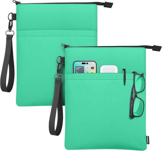 Book Sleeves with Zipper, Travel Book Protector Pouch for Paperbacks & Hardcover Books, Book Covers Bags Carry Case/Front Pocket & Handle Strap for Book Lovers Mother's Day (Light Green, 2 Pcs)