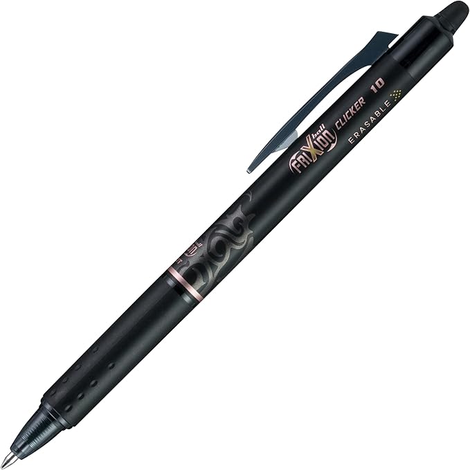 Pilot® FriXion® Ball Clicker Erasable Retractable Gel Pens, Pack of 3, Bold Point, 1.0 mm, Black Barrels, Black Ink