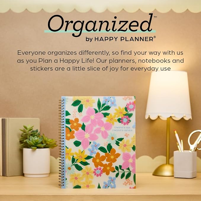 Organized by Happy Planner Twin-Loop Dated 12-Month July 2026–June 2027 Academic Planner, Big Size, 8.5" x 11", Academic Layout, Ditzy Garden
