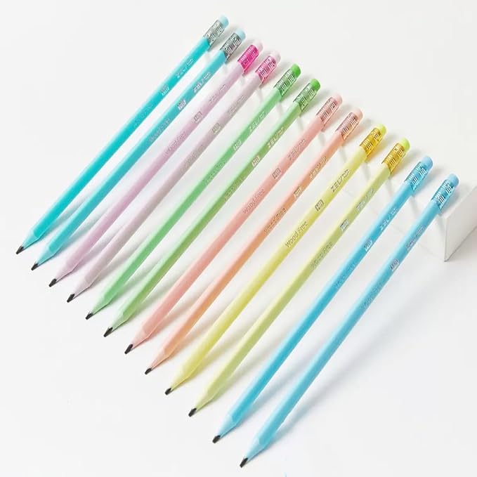 24Pcs Lead Pencil #2 HB Pre-sharpened Pastel Color Number 2 Wooden Pencil with Erasers Writing Drawing for School Company Office Stationery Gift
