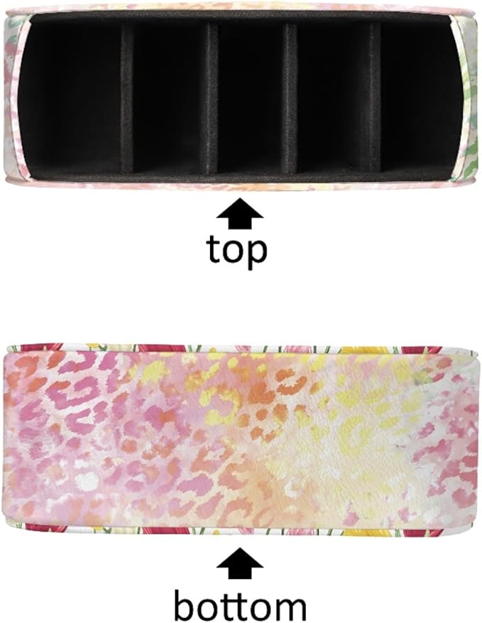 FUSURIRE Storage Box for Remote Controls, Easter Flower Leopard Print 5 Compartments PU Leather Remote Controllers Holder, Easter Theme Cosmetic Box Pen Pencil Organizer for Study Living Room