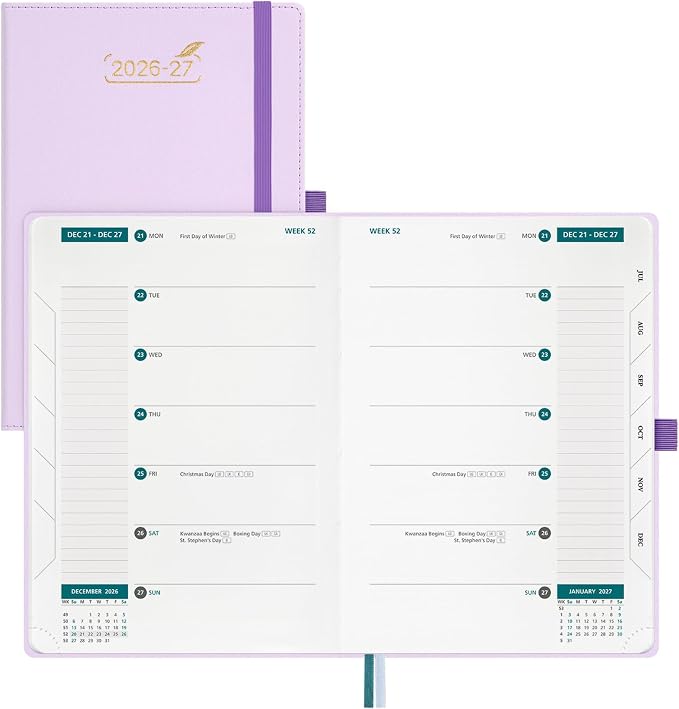 BEZEND Weekly Planner 2026-2027 (6" x 8.5") 2-Column Dual Schedule for Work/School/Home or 2 Person (Jul 26-Dec 27) 18 Months Academic Calendar with Tabs, PU Leather Hardcover -Lilac
