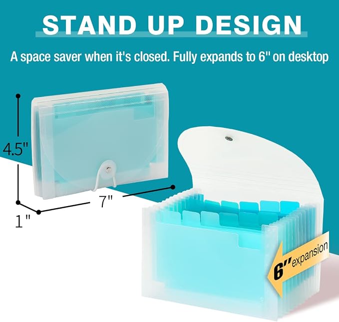H4D Coupon Receipt Holder, 13 Pocket Accordion File Organizer, 7x4.5 Inches, Teal