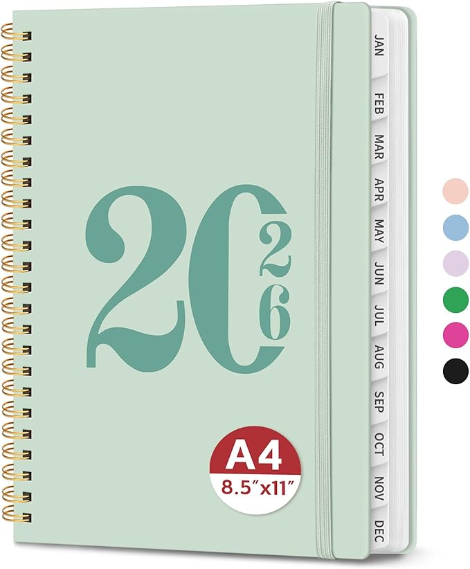 2026 Planner, Weekly and Monthly Calender Planner, Jan 2026 to Dec 2026, Hardcover 2026 Calendar Book with Tabs & Inner Pocket, Office Home School Supplies for Women & Men - A4 (8.5" x 11"), Mint