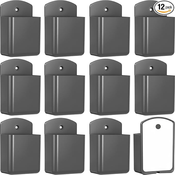 Leinuosen 12 Pcs Remote Control Holder Wall Mount Self Adhesive TV Controller Holder Gray TV Remote Organizer Wall Pen Organizer for Home Office School Storage Accessories