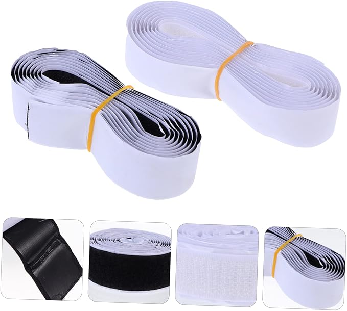 4set Heavy Duty Hook and Loop Strips Double-Sided Adhesive Tape for Home Office DIY Projects Strong Self-Adhesive Black White Durable Mounting
