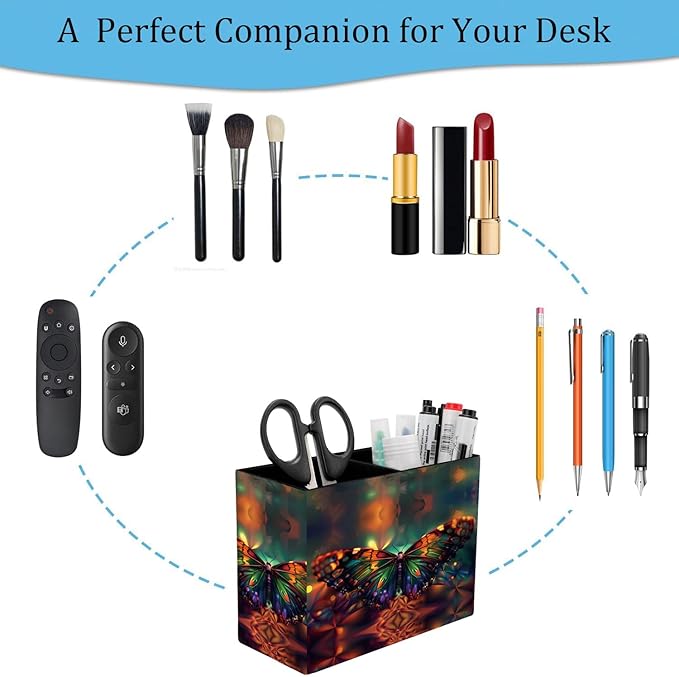 Pen Holder, Pencil Case, Makeup Brush Storage Box, Tableware Storage Box, Suitable for Office Or Home Item Organizing Stand - Psychedelic Butterfly