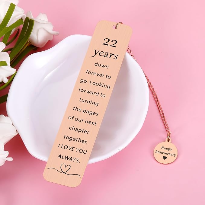 22 Year Anniversary Copper Gifts for Him/Her, 22th Wedding Anniversary for Wife Husband - Copper Anniversary Bookmark for Women Men Couple