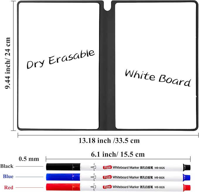 SAYEEC Whiteboard Notebook, Portable Dry Erase Board with 3 Colors Fineliner Pens, Black PU Cover Erasable Handheld White Board Reusable Drawing Notebook Easel Pad for Meeting Business Office School
