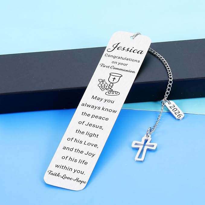 First Communion Bookmark for Girls Boys Teenager, 1st Communion Gifts for College Girls Teens, Custom Catholic Bookmark for Women, Personalized Gifts Christian Bookmarks, Teen Easter Basket Stuffers