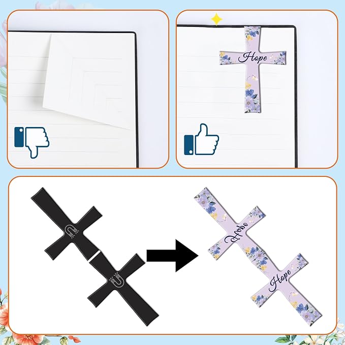 Wxiben Cross Magnetic Bookmarks Gifts - 32 Pcs Christian Floral Magnet Book Page Markers Bible Verse Religious Bookmark Clips for Women Men Book Lovers Reader Office Supplies