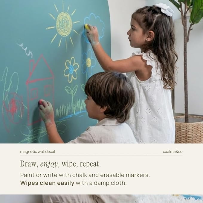 CAALMA Magnetic Wall Decal 40 x 32 - Magnetic Chalkboard for Wall - Strong Adhesive with Aesthetic Magnetic Letter, Chalk and Cloth (Green)
