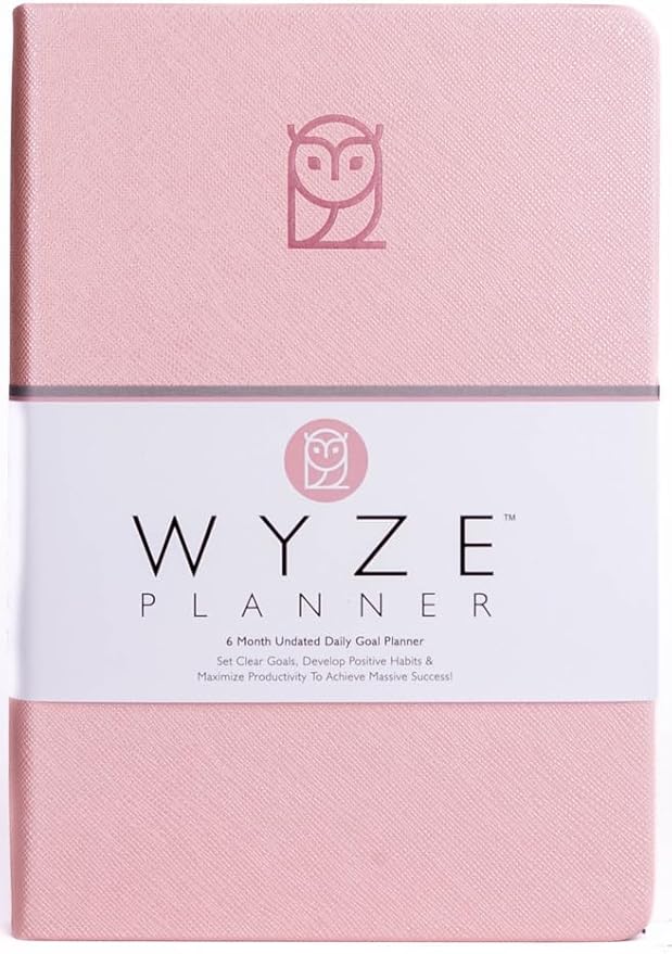Wyze Planner Undated Daily Planner – 6-Month A5 Productivity Organizer with Full Page Per Day, Hourly Schedule, Goal Setting, Habit Tracker, Weekly & Monthly Pages – Hardcover Time Management Notebook (Pink)