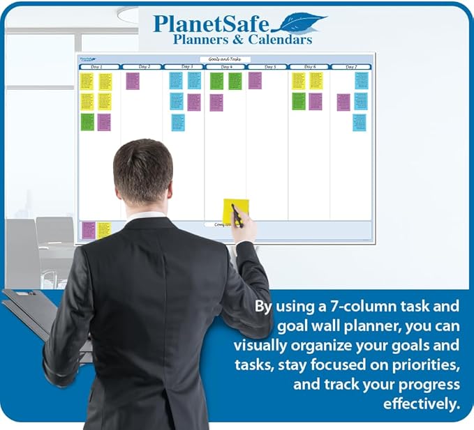 Sky Blue 7-Column Task, Goals & Objective Wall Horizontal Organizer 32" x 48". Complete with Marker