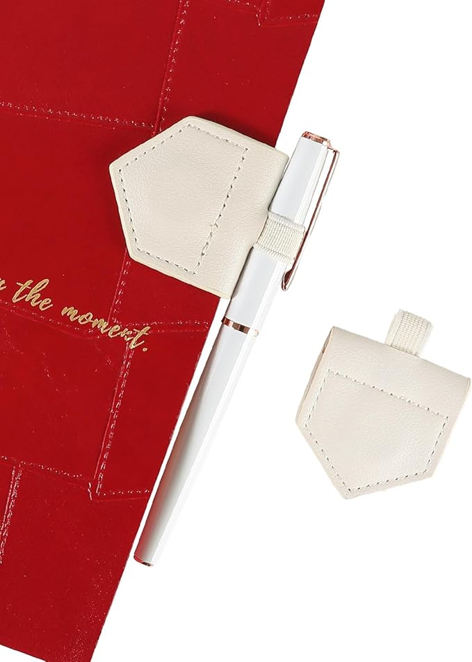 Magnetic Leather Bookmarks with Pen Holder Vegan Leather Book Marks Gifts for Reading Book Lovers Notebook Travelers (White-2PC)