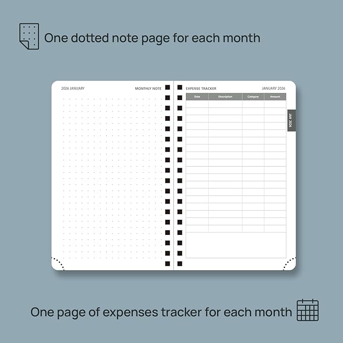 POPRUN Monthly Planner 2026-2027 (Pocket 4.25" x 6.25") 18 Months Calendar (Jan 2026 - Jun 2027) - 4 Pages per Month with Expense & Notes, Leather Cover, Sunday Starts - Burgundy Red