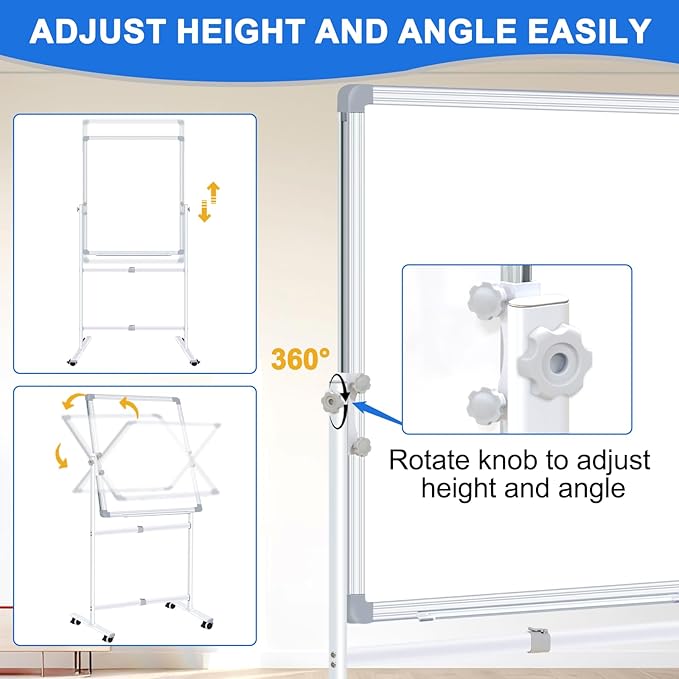 Max-officoo 30"x40" Double Sided Whiteboard & Cork Board on Wheels Adjustable Height & Angle Mobile Magnetic Dry Erase Board with Rolling Stand
