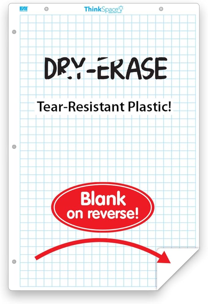 EAI Education ThinkSpace® Double-Sided Dry-Erase Plastic Boards: 1" Grid, 23" x 36" - 5 Boards