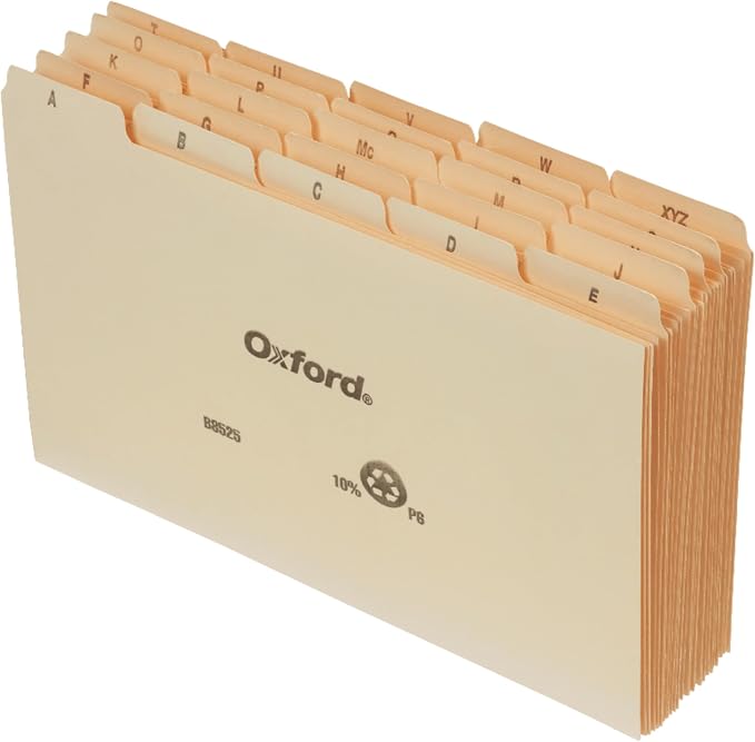 Oxford A-Z Card Guides, 5" x 8", 1/5-Cut Tabs, Manila, (B8525), 25 Count (Pack of 10)