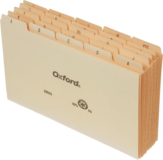 Oxford A-Z Card Guides, 5" x 8", 1/5-Cut Tabs, Manila, 25/Set (B8525)