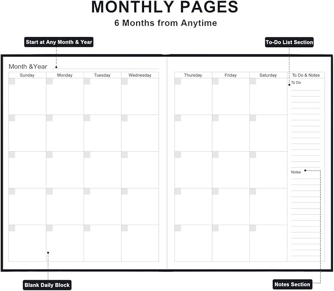 Daily & Monthly Planner for 2026 or Anytime - ADHD Planner Two Pages Per Day, Daily Planner Undated to Increase Focus, Eliminate Overwhelm, Achieve Your Biggest Goals, 8.5'' × 11'', Black