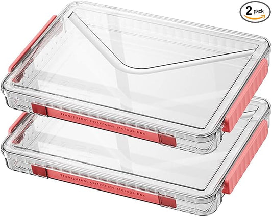 2 Pack Document Storage Clear Plastic Storage Boxes with Lids Stackable Storage Bins Paper Storage Box Containers for Organizing A4 File Paper, Document, Photo, Scrapbook
