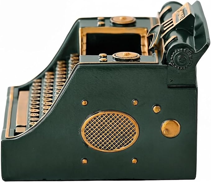 Retro Typewriter Pen Holder Decorative Resin Vintage Pencil Holders Desk Organizer for Writer's Desk (Green)