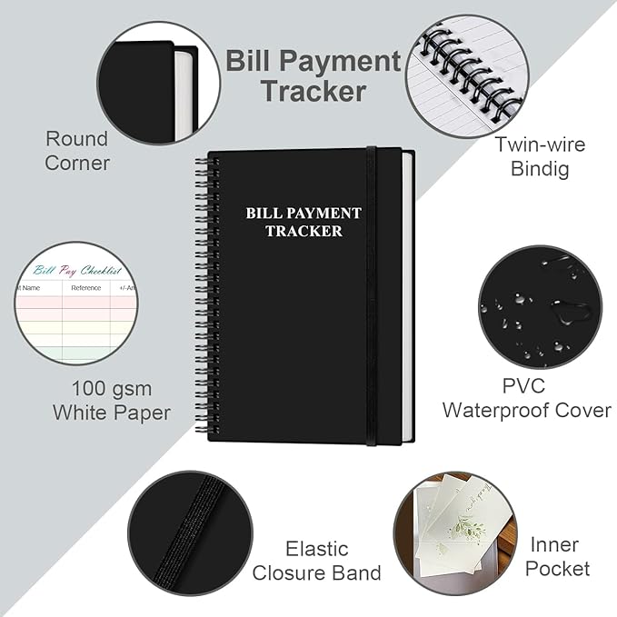 Bill Payment Checklist - Monthly Bill Organizer & Planner for Personal Budgeting Financial, Bill Payment Tracker Notebook, 5.8" x 8.5", Black