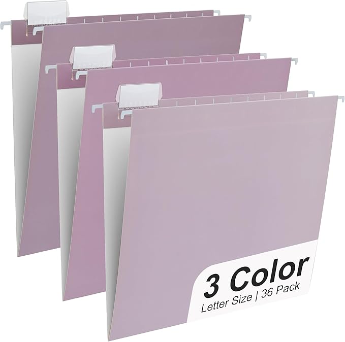 Y YOMA 36 Pack Gradient Hanging File Folders Letter Size Decorative Hanging Folder Pretty File Folder Organizer for Filing Cabinet Office Home with 1/5-Cut Adjustable Tabs, Dusty Violet