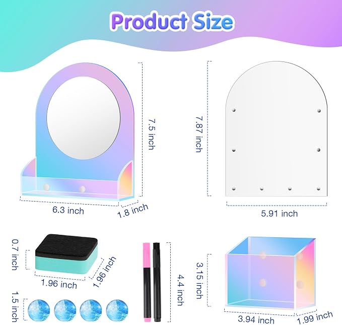 MoKo Locker Accessories Set, Back to School Supplies College Essentials Includes Magnetic Acrylic Board, Locker Mirror, Markers Holder, Marker Pens and Locker Magnets, Colorful