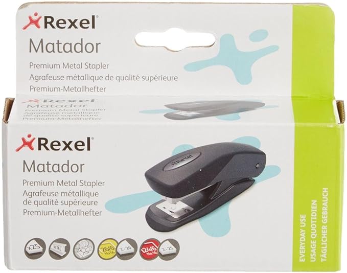 Rexel Choices Matador Half Strip Stapler, 25 Sheet Capacity, Uses 24/6 and 26/6 Staples, Metal Body, Black, 2100000