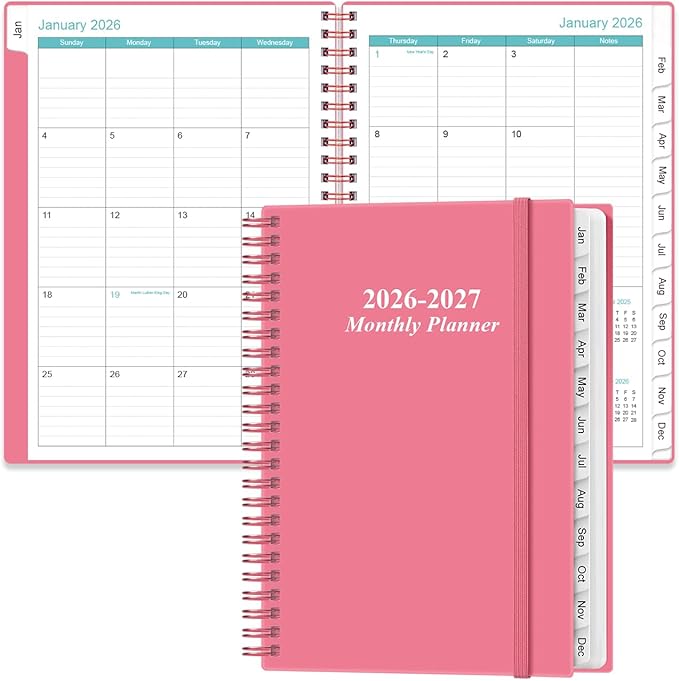 2026-2027 Monthly Planner - January 2026 - June 2027, Two Pages Per Month, 18 Monthly Calendar/Planner with Tabs, Inner Pocket, 6.4" x 8.5", Pink