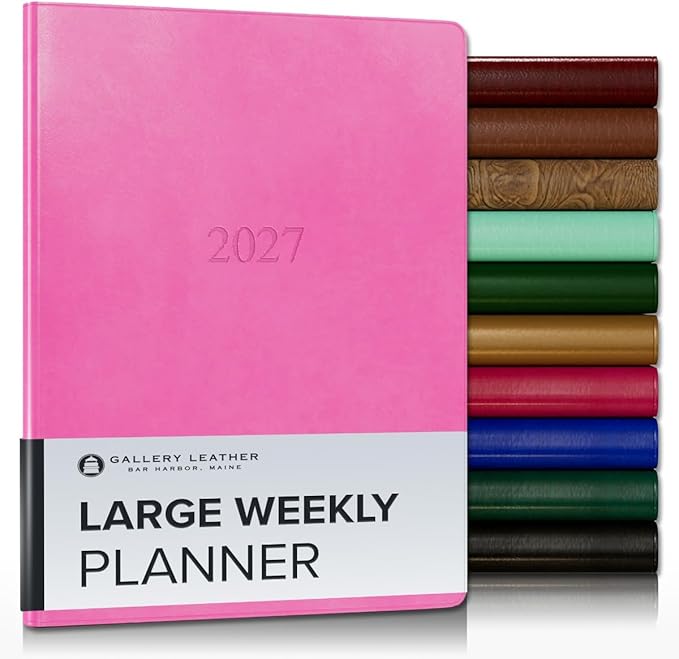 Gallery Leather Large Weekly Monthly Planner 2027, Elegantly Bound Calendar Planner and Notebook with Stylish Gold-Gilded Page Edges, 12 Months - Acadia Hope - 9.75x7.5"