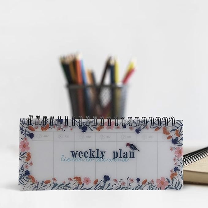 Wirebound Undated Weekly Planner Scheduler Planning Notepad Landscape - Horizontal Days of Week Paper Note Pad, Planner Organizing (Flower)