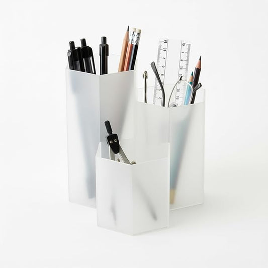 Clear Pencil Holder for Desk | 3 Compartment Organizer Desk Cute Pen Holder | Hexagonal Shape Pencil Cups for Classroom, Offices, Teacher Desks | Multipurpose Make up Organizers and Storage Accessory