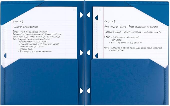 Five Star 2-Pocket Folder, 4 Pack, Plastic Folder with Stay-Put Tabs and Prong Fasteners, Fits 3-Ring Binder, Holds 8-1/2" x 11” Paper, Black, Fire Red, Forest Green, Pacific Blue (38049)