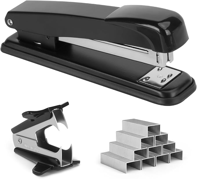 Non-Slip Office Full Strip Stapler Set with 3000 24/6 Staples and Mini Handheld Staples Remover, Heavy Duty Stapler, 50 Sheets Large Capacity