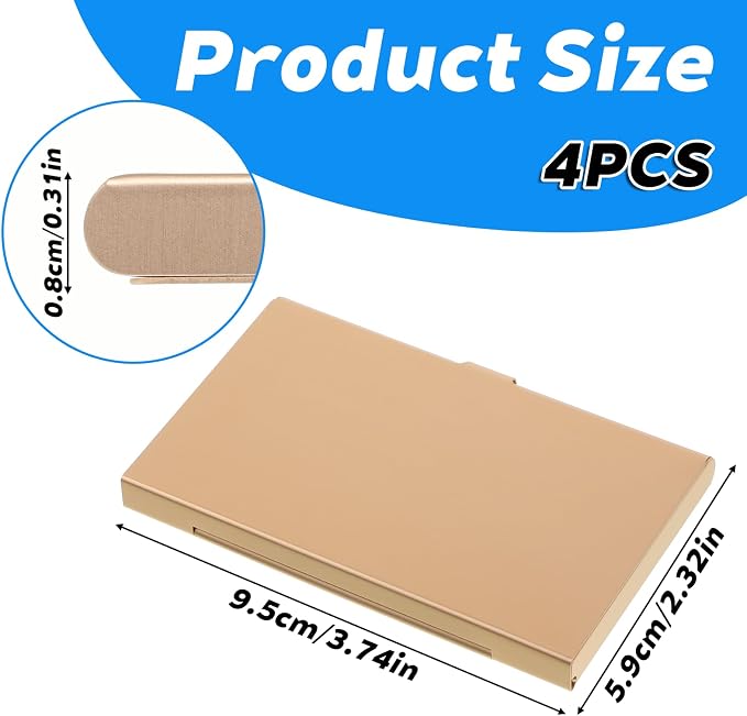 Gold Slim Business Card Case, 4 Pack Gold Metal Business Card Holder Professional Holder Case Pocket Metal Cases Purse Name Cards Holders Credit Cards with Buckle Style Shut for Men Women