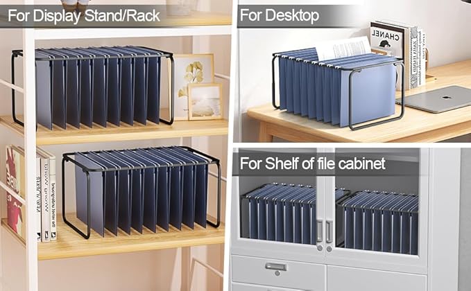 Hanging File Folder Frame,Legal/Letter Size,Adjustable Length 16-25 inches,12.598" W 9.45" H, Hanging Folders Holder for Desktop Organizer and Metal Rail in Filing Cabinet Drawer,1 Set
