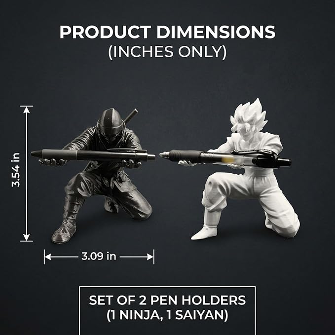Ninja Pen Holder and Samurai Pen Holder Set, Ninja Pen Holder for Desk and Office Organization, White Saiyan Pen Holder for School and Home Use, PVC Material Construction with Large Size Design