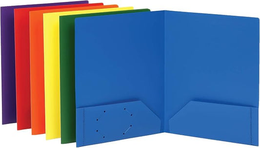 Oxford Folders with Pockets, Durable Plastic, Two Pocket Folders, Assorted Colors (15187), Letter, 6 per Pack (Pack of 8)