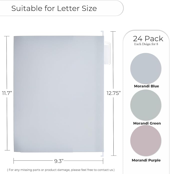 Y YOMA Letter Size - 24 Pack Extra Capacity Hanging File Folders Accordion Decorative Reinforced File Folder Cute Colored Expandable Folder for Office Home with 1/5-Cut Adjustable Tabs, Morandi Color