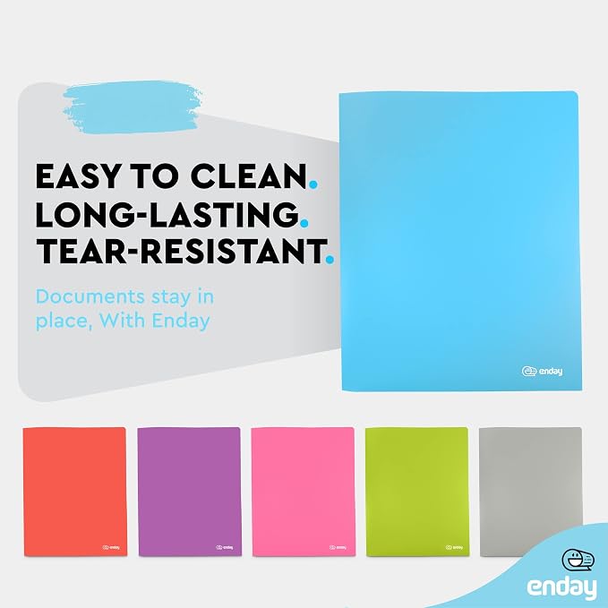 Folders with 2 Pockets Blue, Colored Plastic File School Folder Letter Size, Heavy Duty Poly Portfolio Folder with Two-Pockets, Also Available in Purple, Green, Red, Pink, and Grey, 1 Pc - By Enday