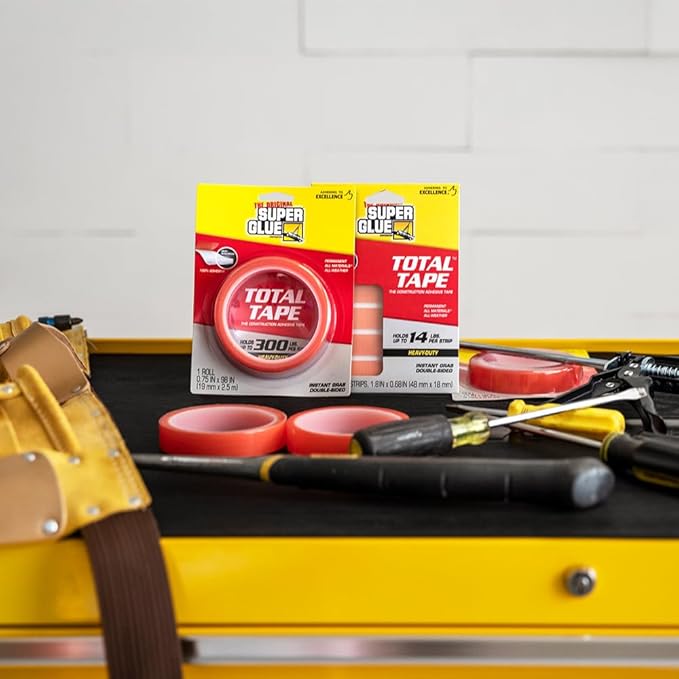 Super Glue, Total Tape Roll, Strong Indoor & Outdoor Construction Adhesive, Holds 300 lbs. per Roll, Permanent Bonding, All-Weather, Mesh Reinforced, Easy-to-Use Double-Sided Tape