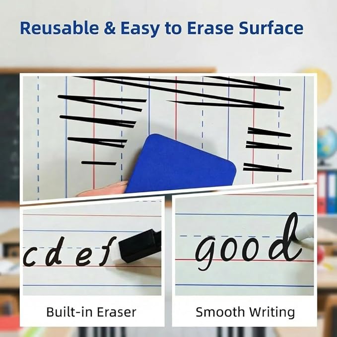 Dry Erase Boards 6 Pack, Colored Frame Double Sided Magnetic Small Whiteboards with Lines for Kids, Students, Teacher & Classroom Pack