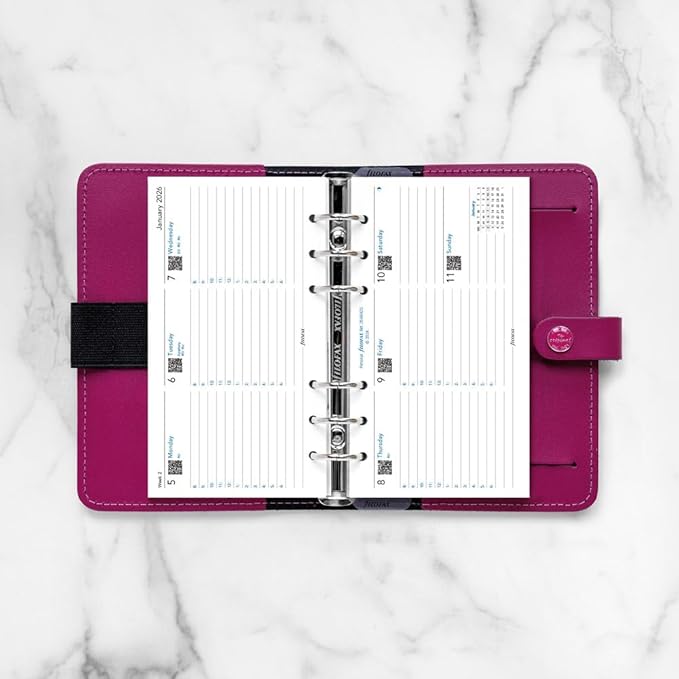 Filofax Calendar Diary Refill, Personal/Compact Size, Week-to-View with Appointments, Horizontal, White Paper, Ruled, English, 2026 (C68420-26)