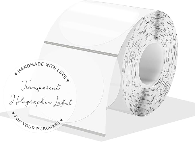 2 Inch Clear Transparent Thermal Label Stickers, Round Clear Self-Adhesive Direct Thermal Labels, Perforation Line Design& Waterproof- 300 Sheets