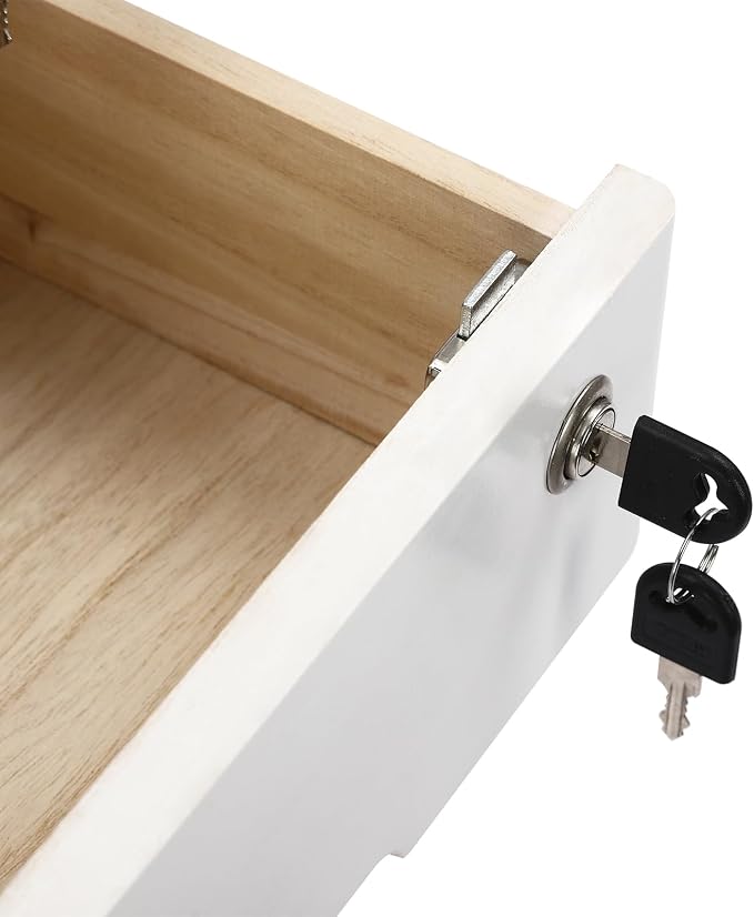 Wooden Desktop Storage Box with Lockable Drawers, Flat File Cabinet Drawer Desktop Storage Box, Countertop Storage Cabinet for Office Home Toiletries Supplies Vanity (White, 3 Drawer)