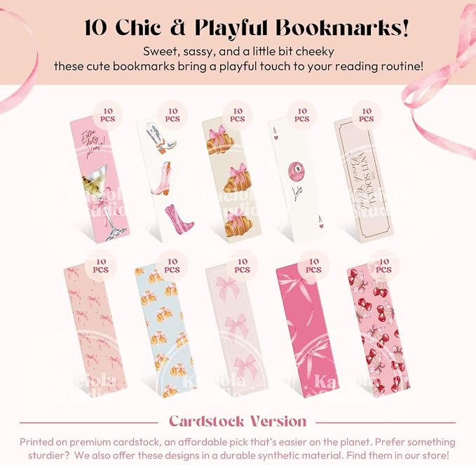 KACIOLA STUDIO 100PCS Bookmarks for Women, Bow Theme Paper Bookmarks Bulk 6" x 2" Cute Book Marks for Reading Booklovers Students Schools Gifts (Bow)